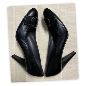 Stuart Weitzman Pump Dress Shoe Women's Size 9N Cone Heel Black Leather Buckle